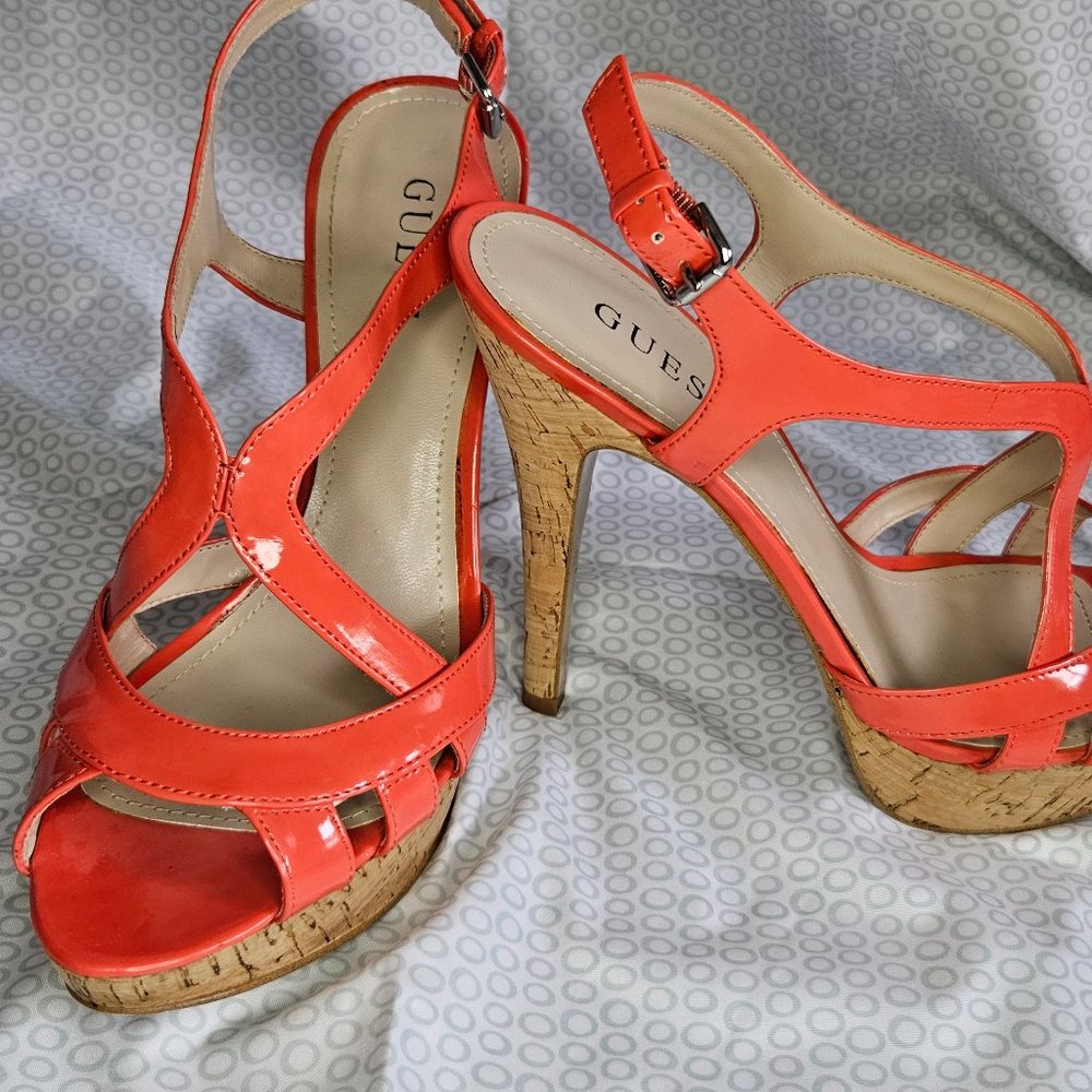 orange patent leather GUESS high heels size 9 with 5 inch heels